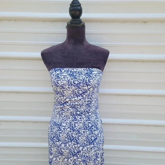 The Limited Blue Floral Strapless Boho Print Lightweight Stretch Maxi Dress Sz M - Picture 2 of 16